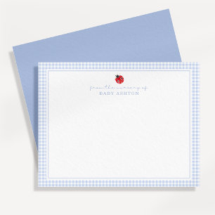 Blue Gingham Ladybug Nursery Note Card