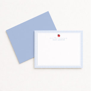 Blue Gingham Ladybug Nursery Note Card