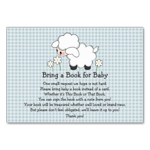 BLUE GINGHAM LAMB BABY SHOWER BOOK REQUEST CARD