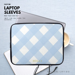 Blue Gingham Laptop Sleeve 15" Personalised