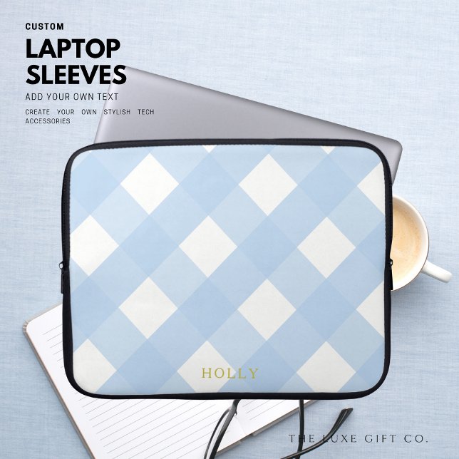 Blue Gingham Laptop Sleeve 15" Personalised (Creator Uploaded)