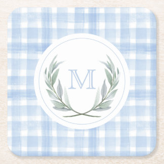 Blue Gingham Laurel Crest Paper  Square Paper Coaster