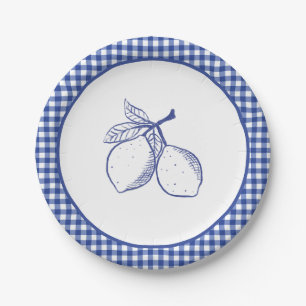 Blue Gingham Lemon Summer Celebration Paper Plate