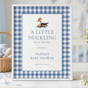 Blue Gingham Mallard Duck Welcome to Baby Shower Poster