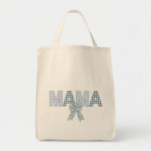 Blue Gingham MAMA with bow Tote Bag
