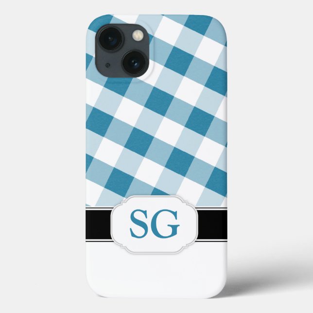 Blue Gingham Monogram Case-Mate iPad 2/3/4 iPhone Case (Back)