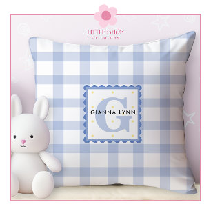 Blue Gingham Monogrammed Cushion