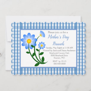 Blue Gingham Mother's Day Holiday Brunch Invitation