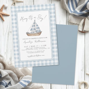 Blue Gingham Nautical Baby Shower Invitation