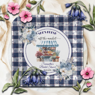 Blue Gingham Off the Market Floral Bridal Shower Paper Plate