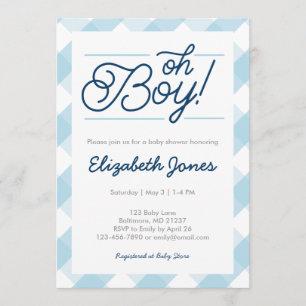 Blue Gingham "Oh Boy" Baby Shower Invitations
