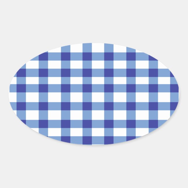 Blue Gingham Oval Sticker (Front)