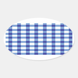 Blue Gingham Oval Sticker