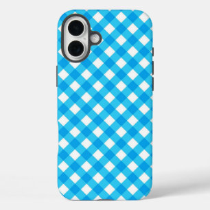 Blue Gingham Pattern iPhone 16 Plus Case