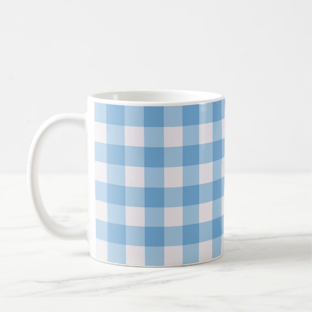 Blue Gingham Pattern Coffee Mug (Left)