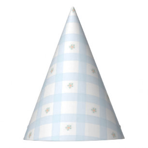 Blue Gingham Pattern Floral CartoonParty Supplies  Party Hat