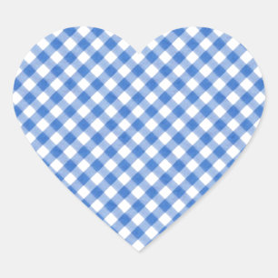 Blue Gingham Pattern Heart Sticker