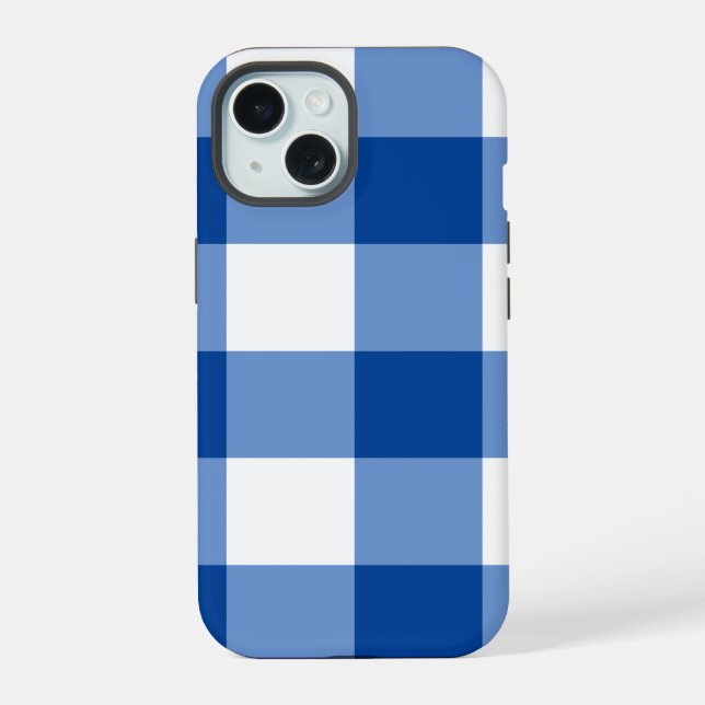 Blue gingham pattern iPhone 15 case (Back)