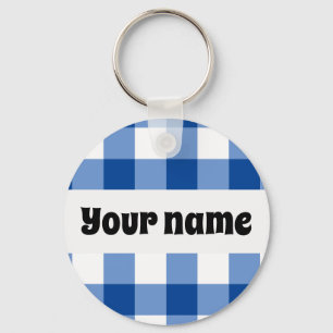 Blue gingham pattern key ring