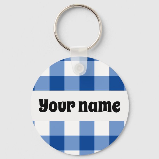 Blue gingham pattern key ring (Front)