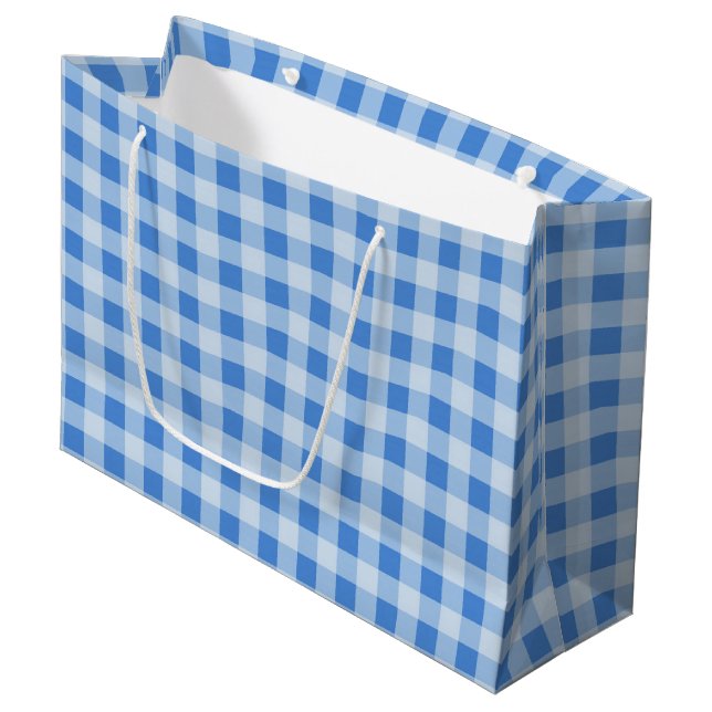 Blue Gingham Pattern Large Gift Bag (Front Angled)