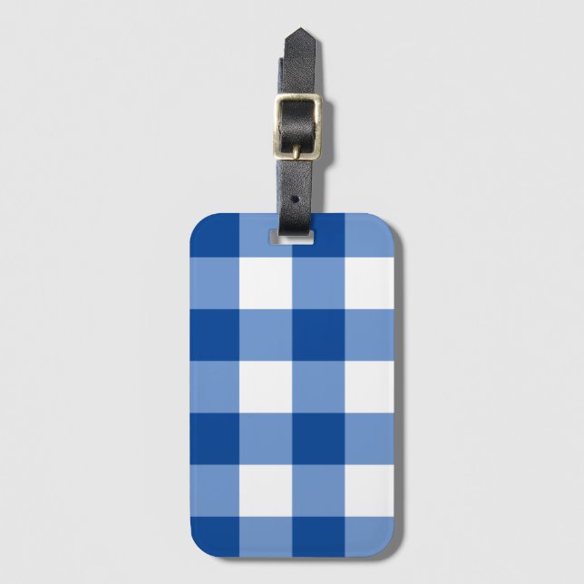 Blue gingham pattern luggage tag (Front Vertical)
