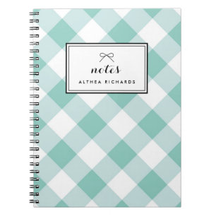 Blue Gingham Pattern Personalised Notebook