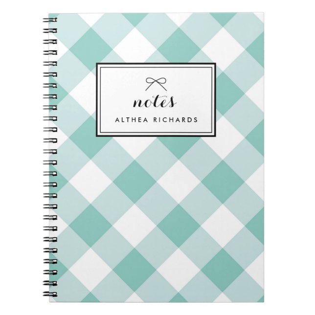 Blue Gingham Pattern Personalised Notebook (Front)