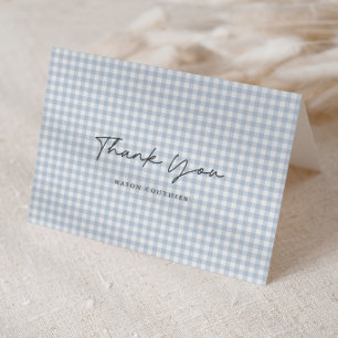 Blue Gingham Pattern Script Folded  Thank You Card
