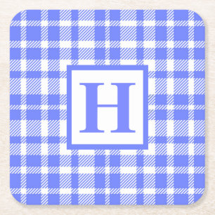 Blue Gingham Pattern Square Paper Coaster