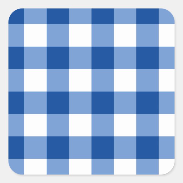 Blue gingham pattern square sticker (Front)