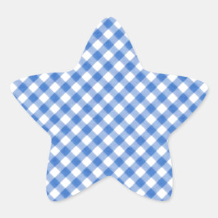 Blue Gingham Pattern Star Sticker