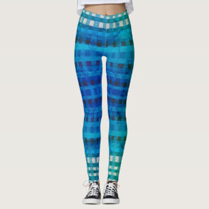 Blue Gingham Pattern Summer Leggings