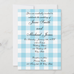 Blue gingham pattern wedding invitations