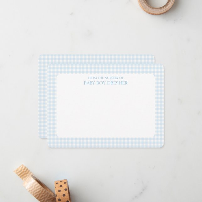 Blue Gingham Personalised  Card (Front/Back In Situ)
