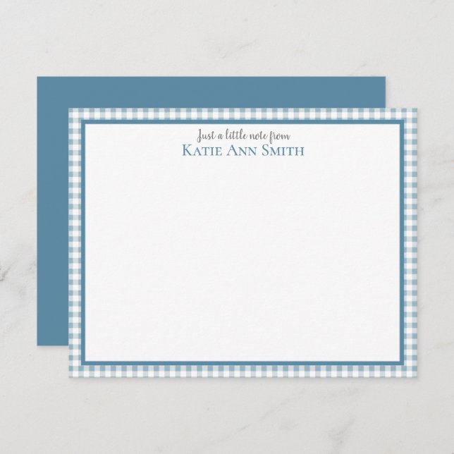 Blue Gingham Personalised Note Cards  (Front/Back)