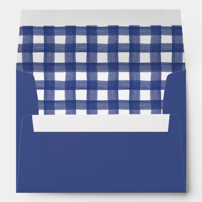 Blue Gingham Personalised Return Address Envelope (Back (Bottom))