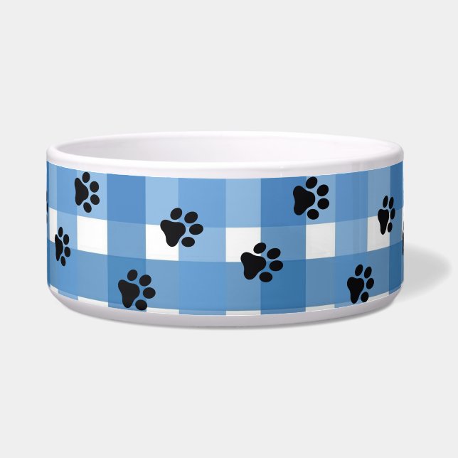 Blue Gingham Pet Bowl, Chic and Elegant (Front)