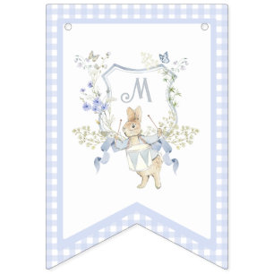 Blue Gingham Peter the Rabbit Baby Shower MUTED BL Bunting
