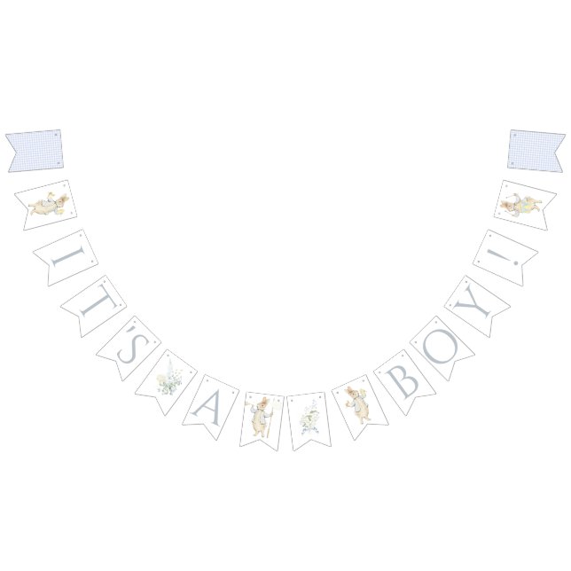 Blue Gingham Peter the Rabbit Baby Shower MUTED BL Bunting (All)