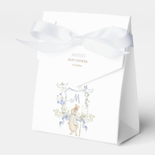 Blue Gingham Peter the Rabbit Baby Shower MUTED BL Favour Box (Front Side)