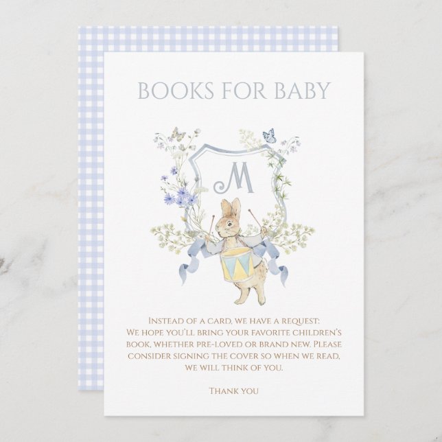Blue Gingham Peter the Rabbit Baby Shower MUTED BL Invitation (Front/Back)