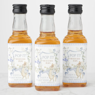 Blue Gingham Peter the Rabbit Baby Shower MUTED BL Liquor Bottle Label
