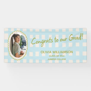 Blue Gingham Photo Congrats Grad Celebration Banner