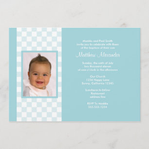Blue Gingham Photo Invitation