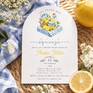 Blue Gingham Picnic Basket Lemon Bridal Shower Invitation