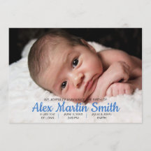 Blue Gingham Piggy Baby Birth Announcement Photo