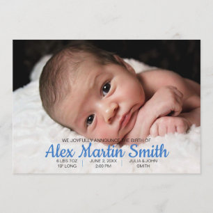 Blue Gingham Piggy Baby Birth Announcement Photo