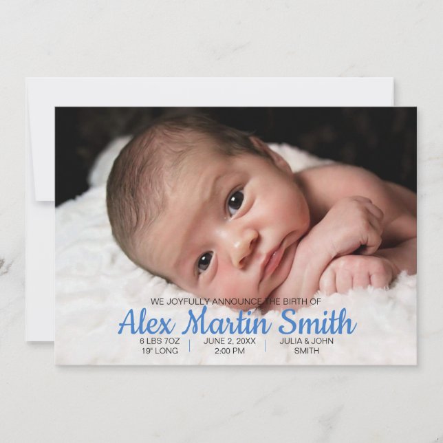 Blue Gingham Piggy Baby Birth Announcement Photo (Front)