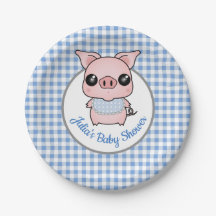 Blue Gingham Piggy Baby Shower